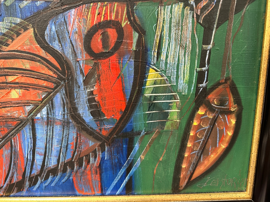 Juan Centurion Original Signed Abstract Painting On Canvas Board Signed Bottom Right By Artist And Dated 1987 19.5 X 27 Framed 25 X 32 [Photo 8]