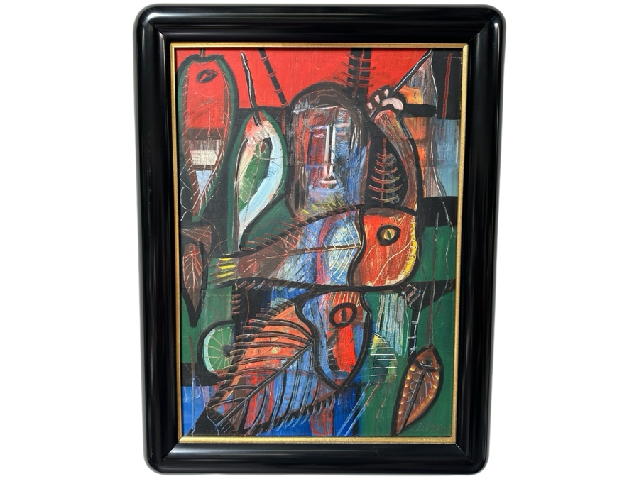 Juan Centurion Original Signed Abstract Painting On Canvas Board Signed Bottom Right By Artist And Dated 1987 19.5 X 27 Framed 25 X 32 [Photo 2]