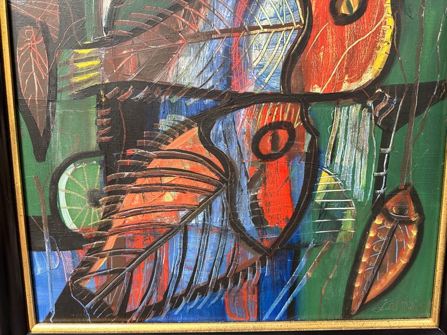 Juan Centurion Original Signed Abstract Painting On Canvas Board Signed Bottom Right By Artist And Dated 1987 19.5 X 27 Framed 25 X 32 [Photo 6]