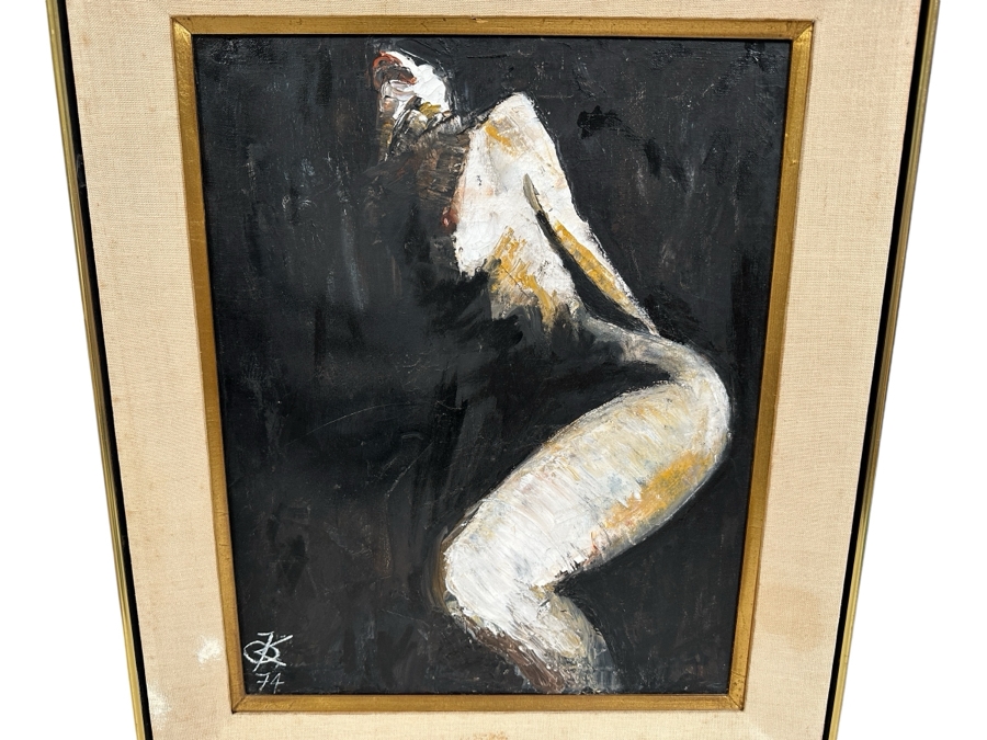 Vintage 1974 Original Abstract Female Nude Painting On Canvas 16 X 20 Framed Signed Lower Left Artist Unknown [Photo 2]
