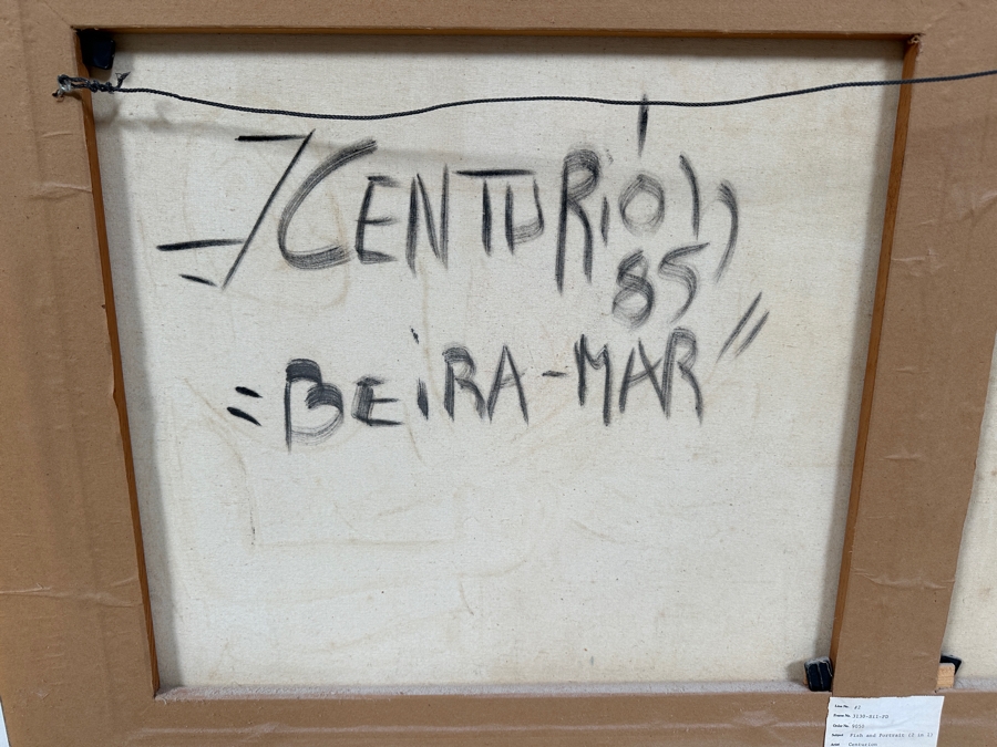Juan Centurion Original Pair Of Framed Paintings On Canvas Titled 'Fish' And 'Portrait' Dated 1985 Each Measuring 23 X 21 Frame Measures 53 X 27.5 [Photo 15]
