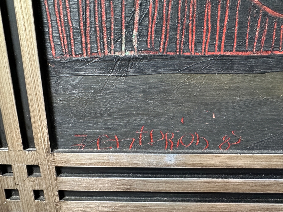 Juan Centurion Original Pair Of Framed Paintings On Canvas Titled 'Fish' And 'Portrait' Dated 1985 Each Measuring 23 X 21 Frame Measures 53 X 27.5 [Photo 7]