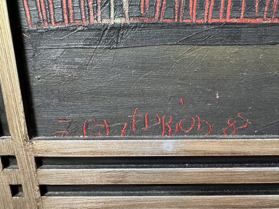 Juan Centurion Original Pair Of Framed Paintings On Canvas Titled 'Fish' And 'Portrait' Dated 1985 Each Measuring 23 X 21 Frame Measures 53 X 27.5 [Photo 6]