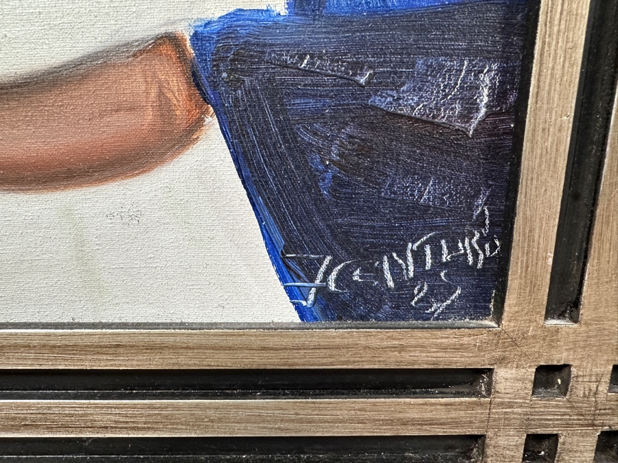 Juan Centurion Original Pair Of Framed Paintings On Canvas Titled 'Fish' And 'Portrait' Dated 1985 Each Measuring 23 X 21 Frame Measures 53 X 27.5 [Photo 12]