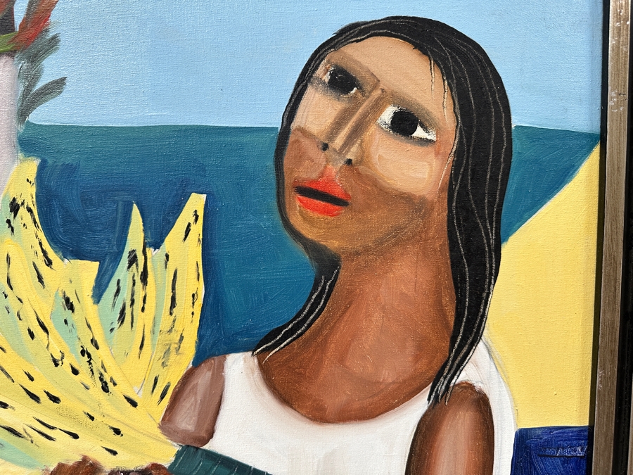 Juan Centurion Original Pair Of Framed Paintings On Canvas Titled 'Fish' And 'Portrait' Dated 1985 Each Measuring 23 X 21 Frame Measures 53 X 27.5 [Photo 11]