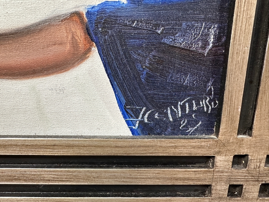 Juan Centurion Original Pair Of Framed Paintings On Canvas Titled 'Fish' And 'Portrait' Dated 1985 Each Measuring 23 X 21 Frame Measures 53 X 27.5 [Photo 13]