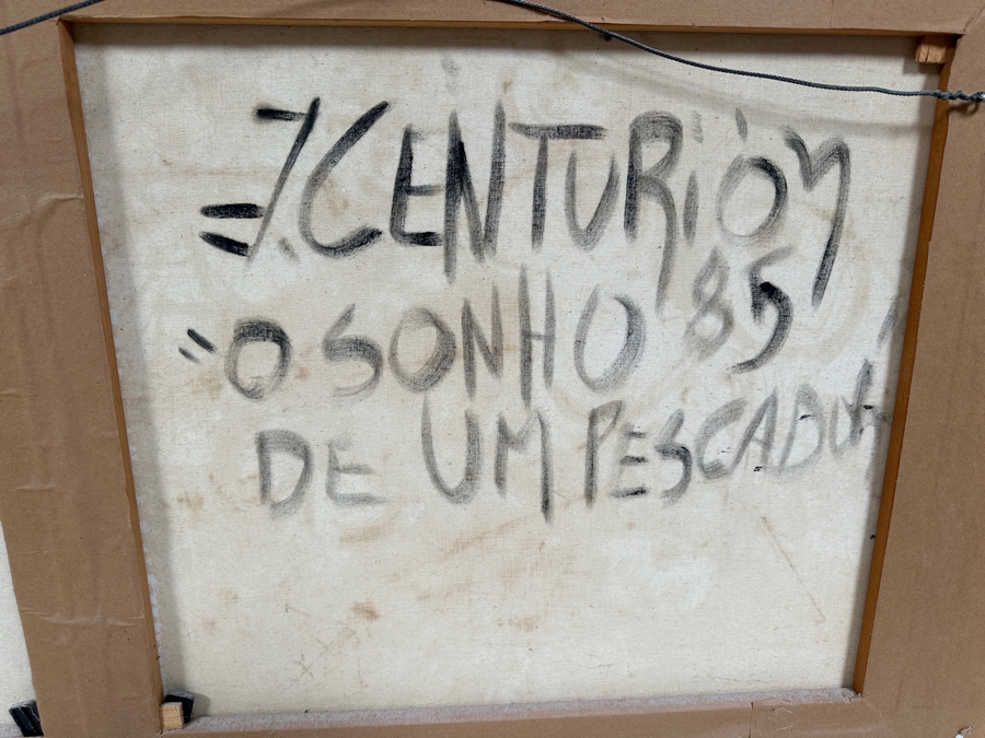 Juan Centurion Original Pair Of Framed Paintings On Canvas Titled 'Fish' And 'Portrait' Dated 1985 Each Measuring 23 X 21 Frame Measures 53 X 27.5 [Photo 16]