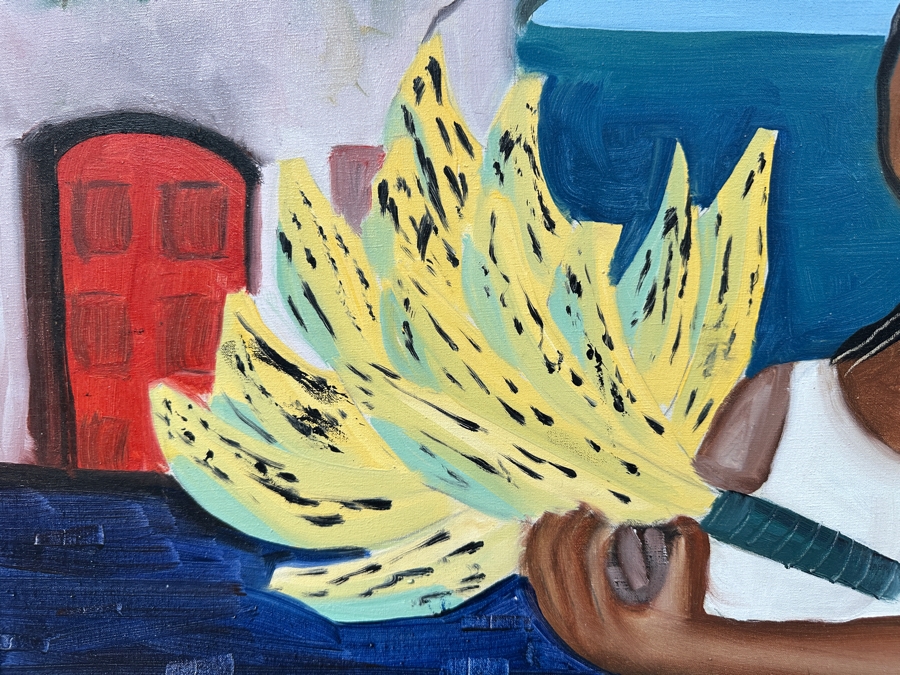 Juan Centurion Original Pair Of Framed Paintings On Canvas Titled 'Fish' And 'Portrait' Dated 1985 Each Measuring 23 X 21 Frame Measures 53 X 27.5 [Photo 10]