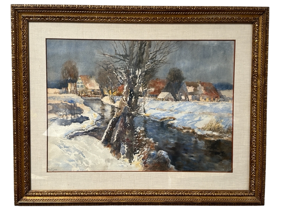 Max Eduard Giese (1867-1916, Germany) Original Landscape Watercolor Painting On Paper 30 X 22 Framed 41 X 32.5 [Photo 2]