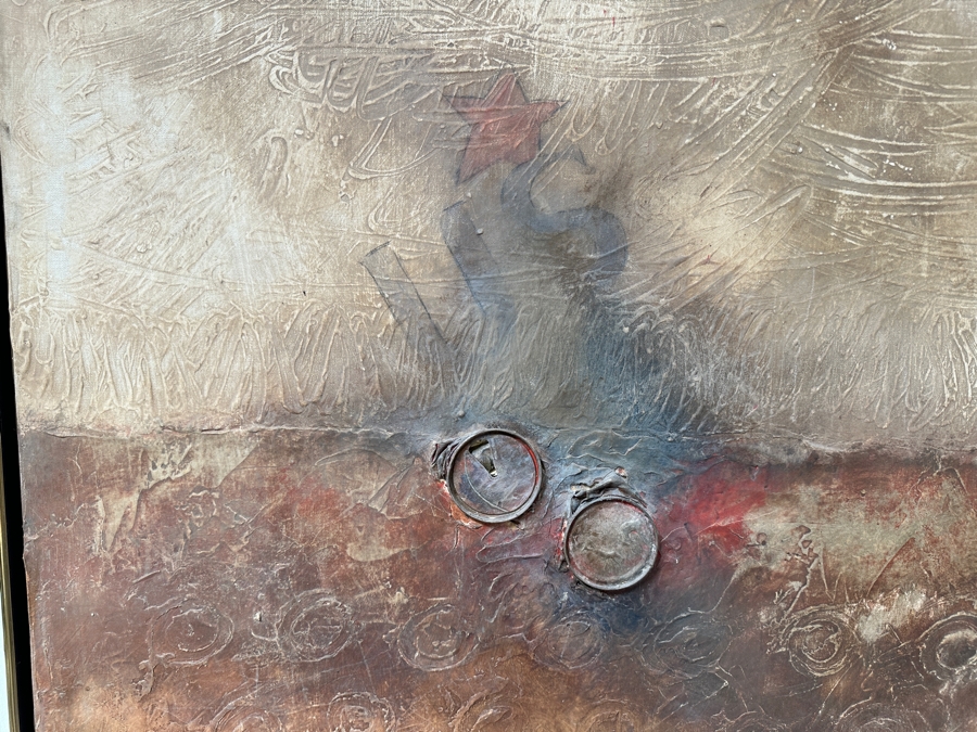 Attributed To Jorge B Stever (1940-2019, Germany) Original Mixed Media Painting Incorporating Crushed Steel Soda Cans On Canvas Signed Lower Right Jorge 36 X 48 Framed [Photo 3]