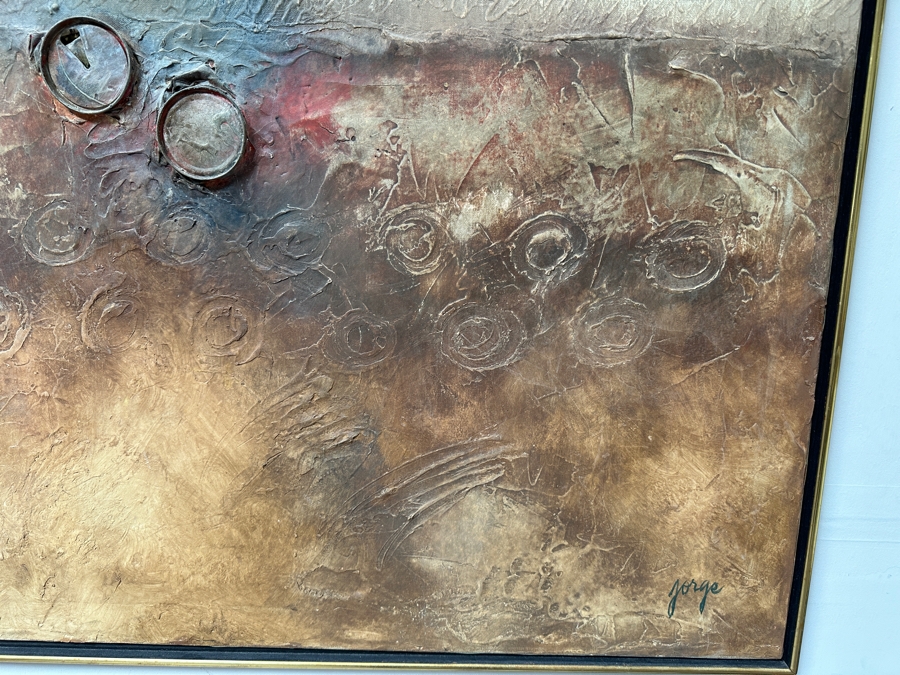 Attributed To Jorge B Stever (1940-2019, Germany) Original Mixed Media Painting Incorporating Crushed Steel Soda Cans On Canvas Signed Lower Right Jorge 36 X 48 Framed [Photo 7]