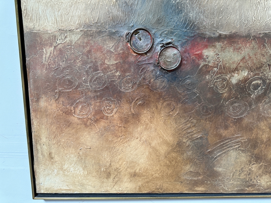 Attributed To Jorge B Stever (1940-2019, Germany) Original Mixed Media Painting Incorporating Crushed Steel Soda Cans On Canvas Signed Lower Right Jorge 36 X 48 Framed [Photo 8]