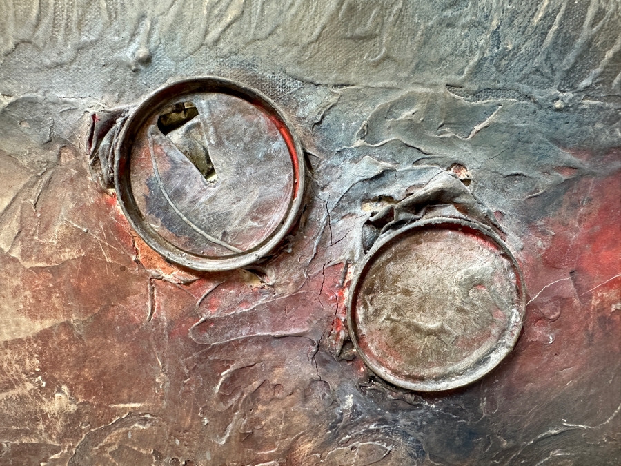 Attributed To Jorge B Stever (1940-2019, Germany) Original Mixed Media Painting Incorporating Crushed Steel Soda Cans On Canvas Signed Lower Right Jorge 36 X 48 Framed [Photo 4]