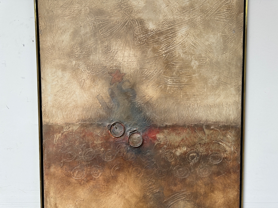 Attributed To Jorge B Stever (1940-2019, Germany) Original Mixed Media Painting Incorporating Crushed Steel Soda Cans On Canvas Signed Lower Right Jorge 36 X 48 Framed [Photo 9]