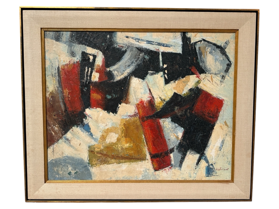 Original Mid-Century Abstract Oil Painting On Canvas Artist Signed Lower Right By Unknown Artist After Afro Basaldella 30 X 24 Framed 36 X 30 [Photo 2]