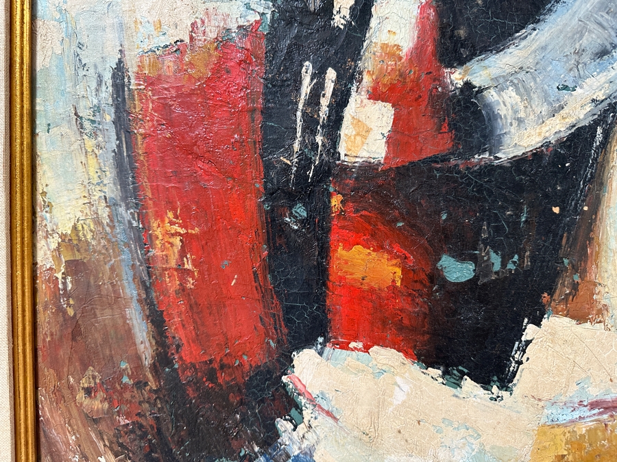 Original Mid-Century Abstract Oil Painting On Canvas Artist Signed Lower Right By Unknown Artist After Afro Basaldella 30 X 24 Framed 36 X 30 [Photo 4]