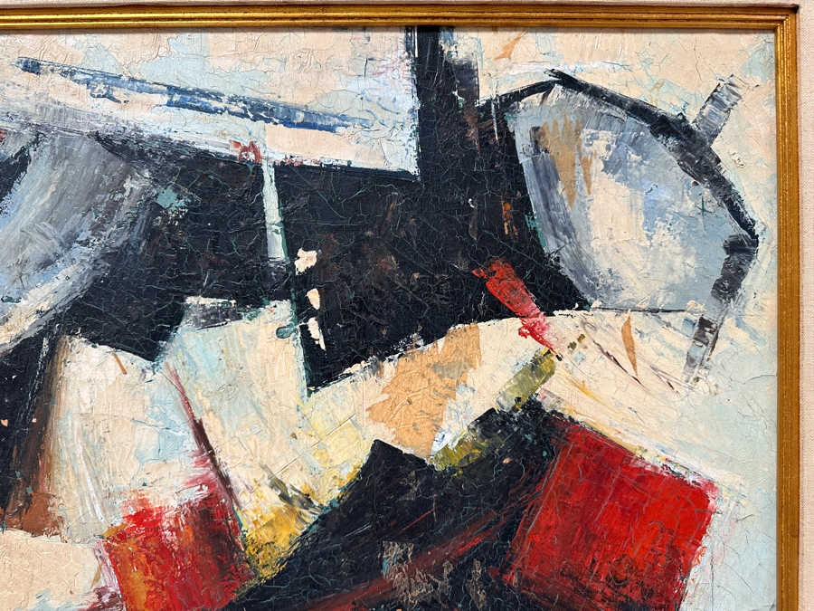 Original Mid-Century Abstract Oil Painting On Canvas Artist Signed Lower Right By Unknown Artist After Afro Basaldella 30 X 24 Framed 36 X 30 [Photo 8]