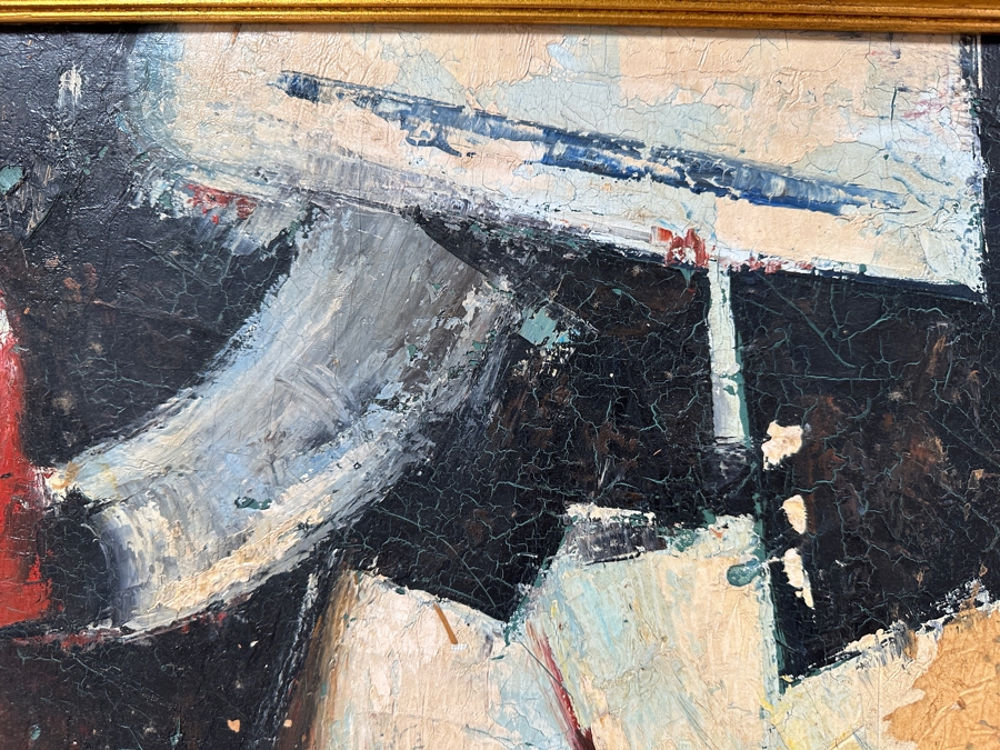 Original Mid-Century Abstract Oil Painting On Canvas Artist Signed Lower Right By Unknown Artist After Afro Basaldella 30 X 24 Framed 36 X 30 [Photo 9]