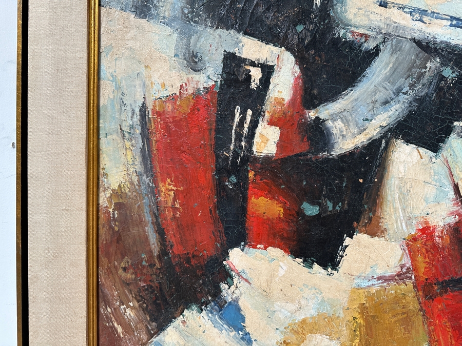 Original Mid-Century Abstract Oil Painting On Canvas Artist Signed Lower Right By Unknown Artist After Afro Basaldella 30 X 24 Framed 36 X 30 [Photo 3]