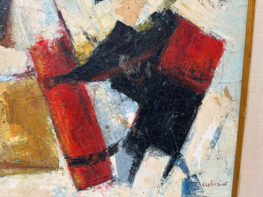 Original Mid-Century Abstract Oil Painting On Canvas Artist Signed Lower Right By Unknown Artist After Afro Basaldella 30 X 24 Framed 36 X 30 [Photo 7]