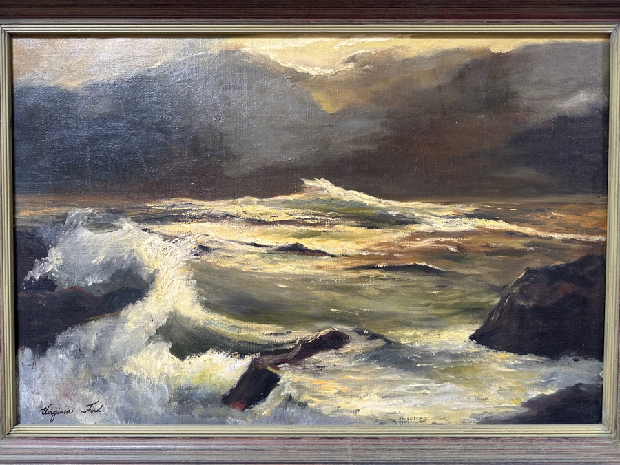 Just Added - Virginia Ford Original Seascape Oil Painting On Canvas 36 X 24 Framed 41.5 X 29.5 [Photo 2]