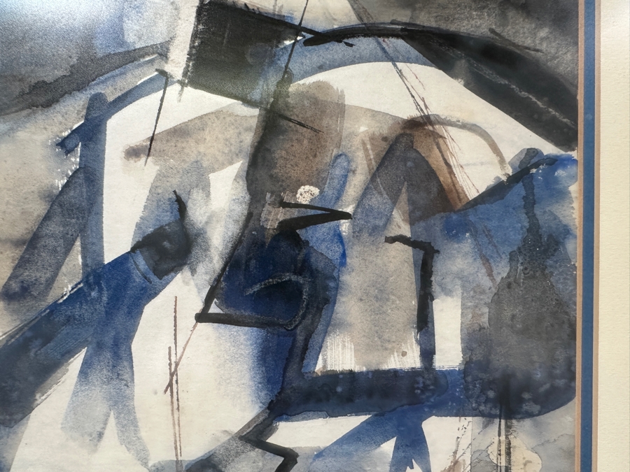 Original Abstract Watercolor Painting On Paper Signed Upper Right Krimston E 9.5 X 13 Framed 14.5 X 18.5 [Photo 3]