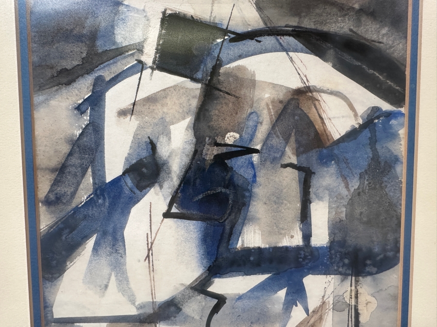 Original Abstract Watercolor Painting On Paper Signed Upper Right Krimston E 9.5 X 13 Framed 14.5 X 18.5 [Photo 4]