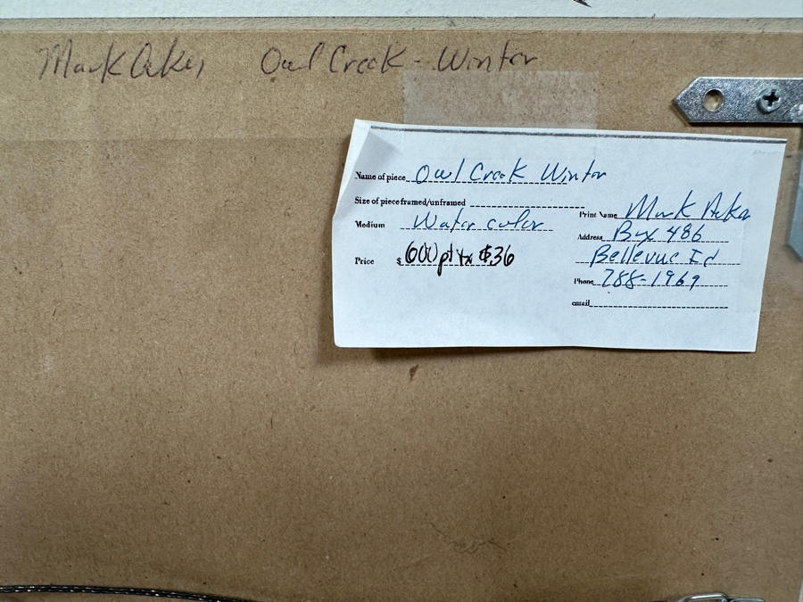 Mark Acker Original Watercolor Painting On Paper Titled 'Owl Creek - Winter' Artist Signed Lower Right 21 X 14 Framed 29.5 X 22.5 Retails $600 [Photo 14]