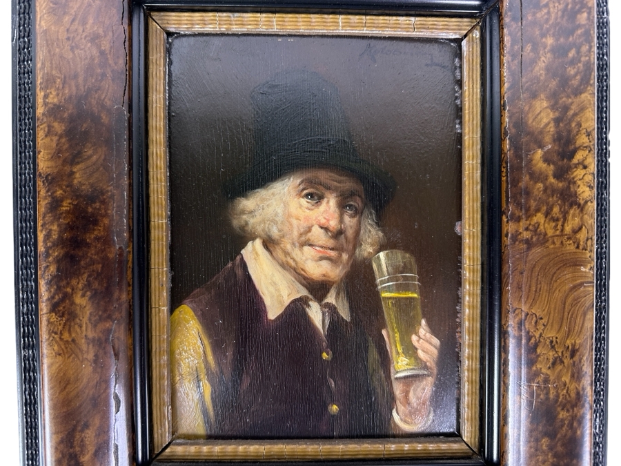 Antique Original Portrait Oil Painting On Board Signed Upper Right By Artist - Artist Unknown 6 X 8.5 Framed 11.5 X 13.5 [Photo 2]