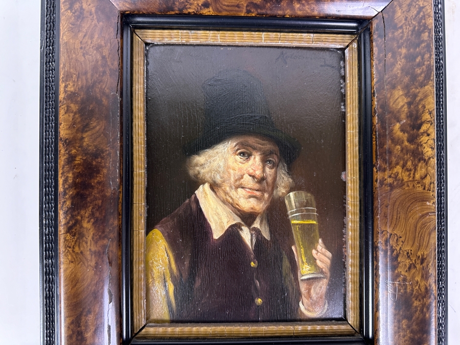 Antique Original Portrait Oil Painting On Board Signed Upper Right By Artist - Artist Unknown 6 X 8.5 Framed 11.5 X 13.5 [Photo 4]