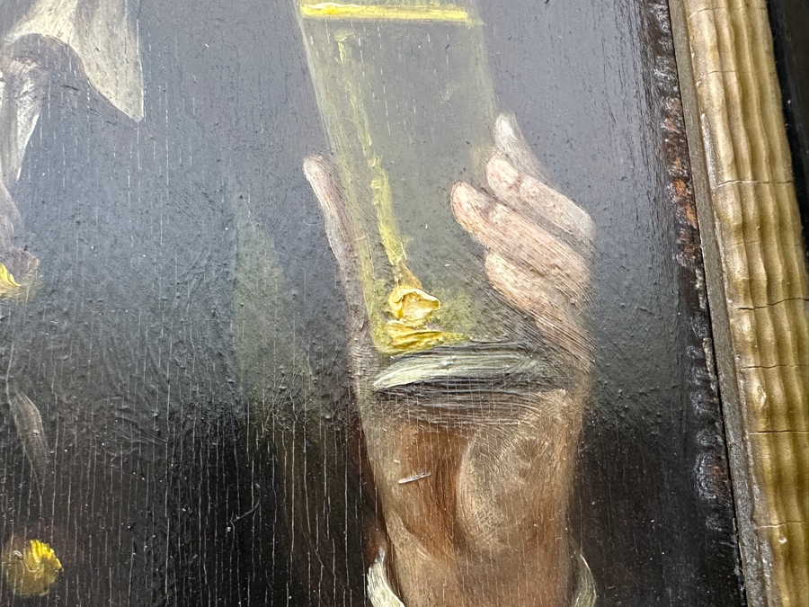 Antique Original Portrait Oil Painting On Board Signed Upper Right By Artist - Artist Unknown 6 X 8.5 Framed 11.5 X 13.5 [Photo 18]