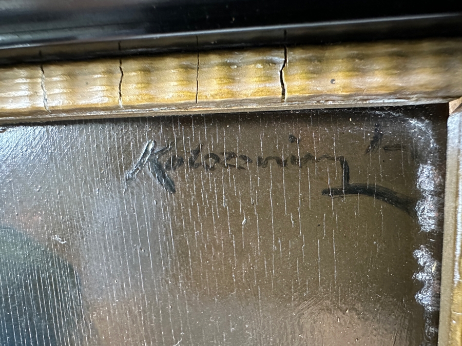 Antique Original Portrait Oil Painting On Board Signed Upper Right By Artist - Artist Unknown 6 X 8.5 Framed 11.5 X 13.5 [Photo 8]