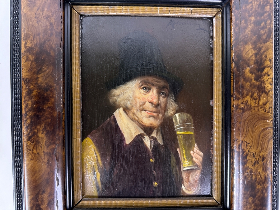 Antique Original Portrait Oil Painting On Board Signed Upper Right By Artist - Artist Unknown 6 X 8.5 Framed 11.5 X 13.5 [Photo 3]