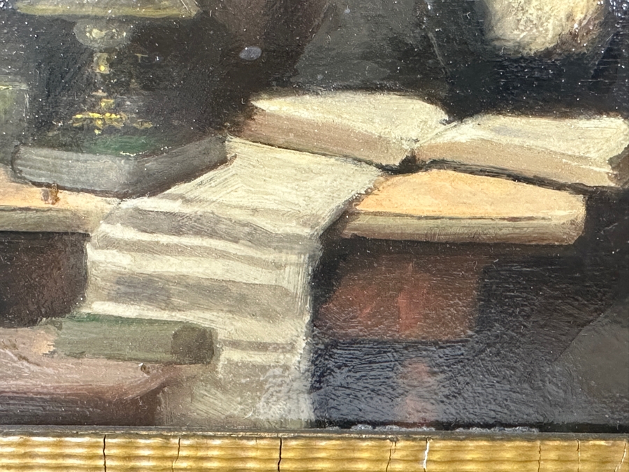 Antique Original Rabbi Reading Oil Painting On Board Signed Upper Right By Artist - Artist Unknown 8.5 X 6 Framed 13.5 X 11.5 [Photo 7]