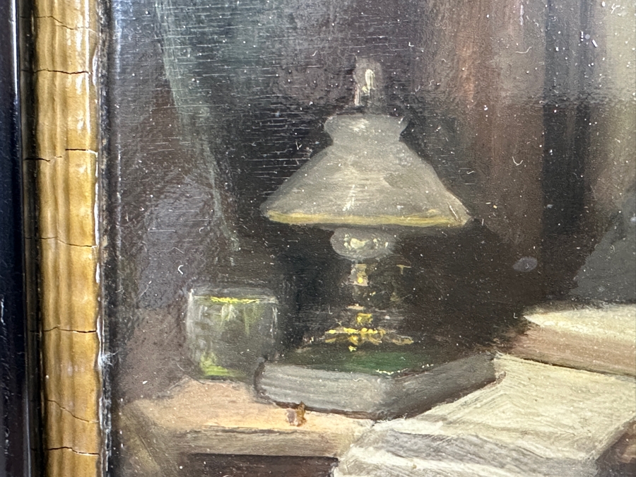 Antique Original Rabbi Reading Oil Painting On Board Signed Upper Right By Artist - Artist Unknown 8.5 X 6 Framed 13.5 X 11.5 [Photo 6]