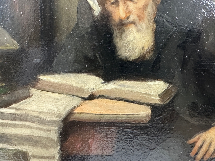 Antique Original Rabbi Reading Oil Painting On Board Signed Upper Right By Artist - Artist Unknown 8.5 X 6 Framed 13.5 X 11.5 [Photo 8]