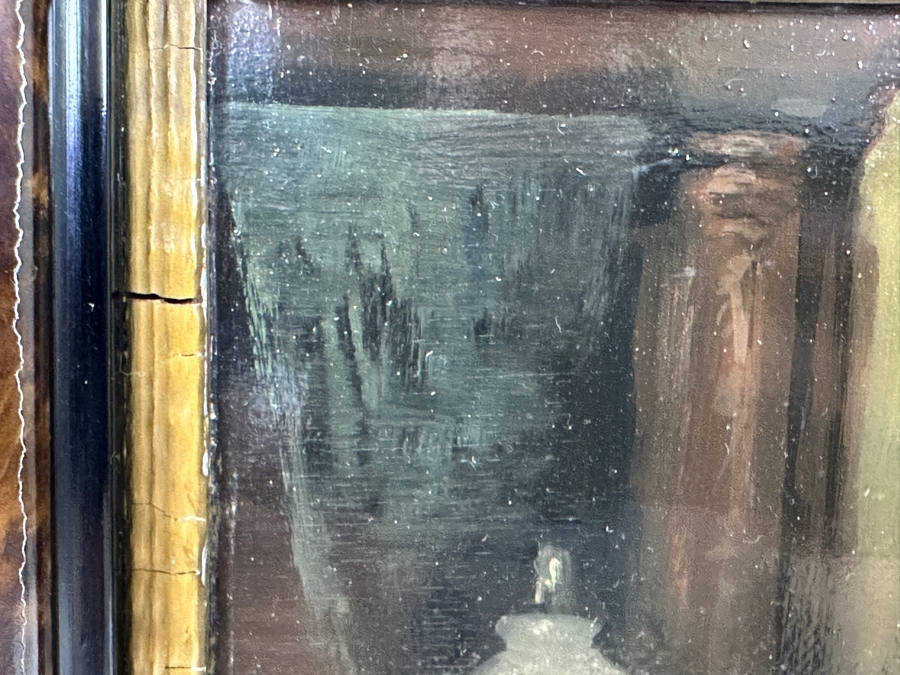 Antique Original Rabbi Reading Oil Painting On Board Signed Upper Right By Artist - Artist Unknown 8.5 X 6 Framed 13.5 X 11.5 [Photo 12]