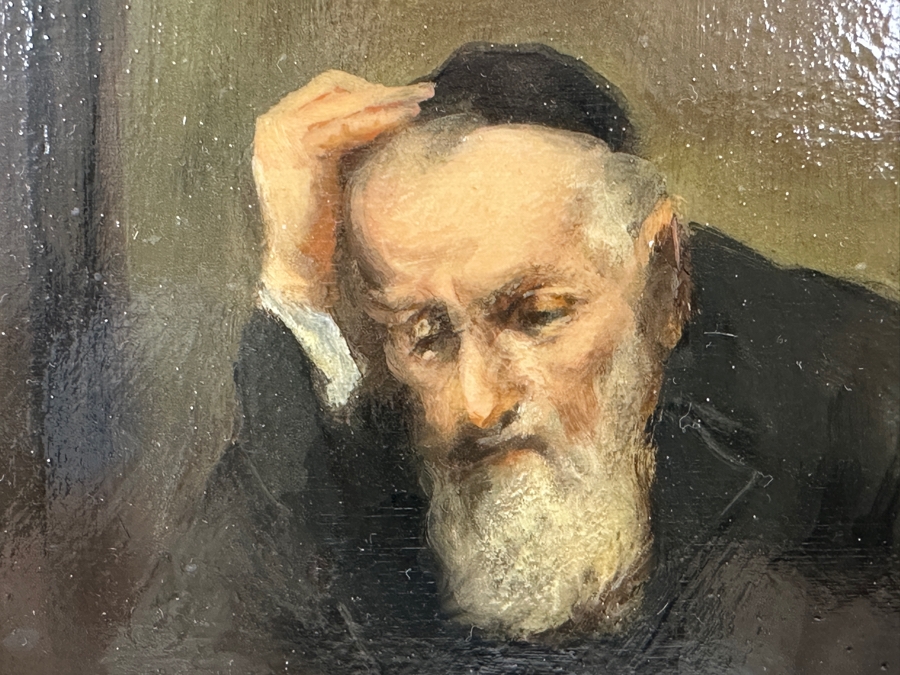 Antique Original Rabbi Reading Oil Painting On Board Signed Upper Right By Artist - Artist Unknown 8.5 X 6 Framed 13.5 X 11.5 [Photo 5]