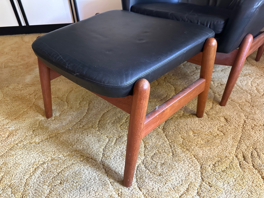 Vintage Mid-Century Modern Arnold Madsen Easy Chair With Matching Stool Ottoman Model MS 30 Danish Teak / Leather Made By Madsen & Schubell Estimate $10,000-$15,000 [Photo 12]