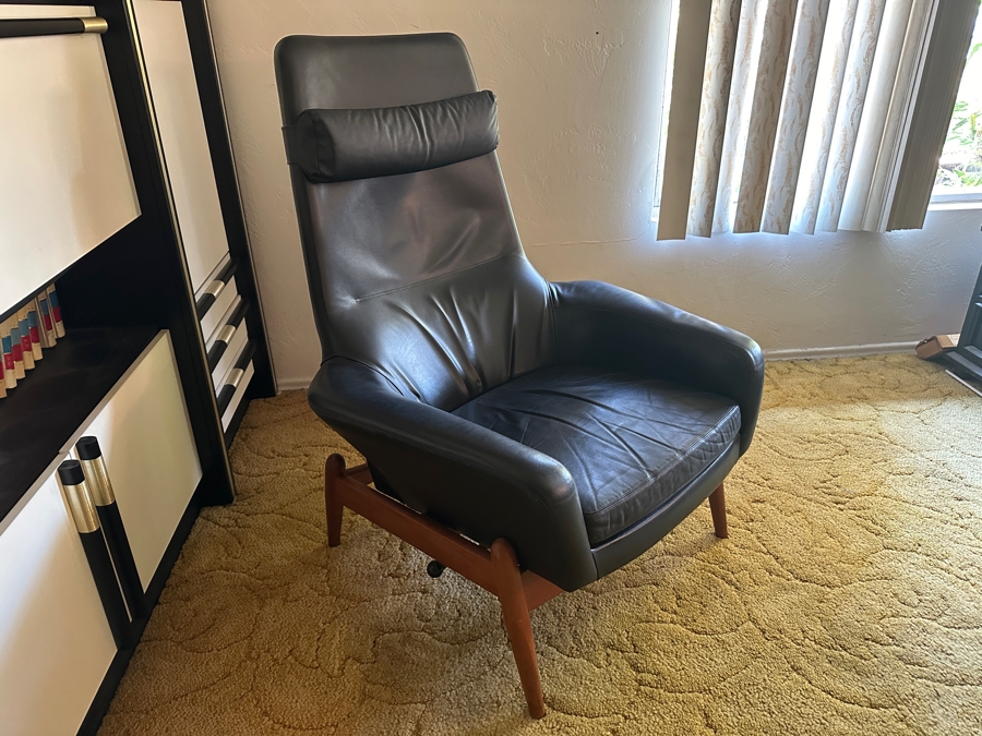 Vintage Mid-Century Modern Arnold Madsen Easy Chair With Matching Stool Ottoman Model MS 30 Danish Teak / Leather Made By Madsen & Schubell Estimate $10,000-$15,000 [Photo 22]