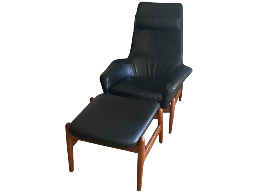 Vintage Mid-Century Modern Arnold Madsen Easy Chair With Matching Stool Ottoman Model MS 30 Danish Teak / Leather Made By Madsen & Schubell Estimate $10,000-$15,000 [Photo 3]