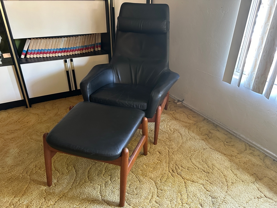 Vintage Mid-Century Modern Arnold Madsen Easy Chair With Matching Stool Ottoman Model MS 30 Danish Teak / Leather Made By Madsen & Schubell Estimate $10,000-$15,000 [Photo 10]