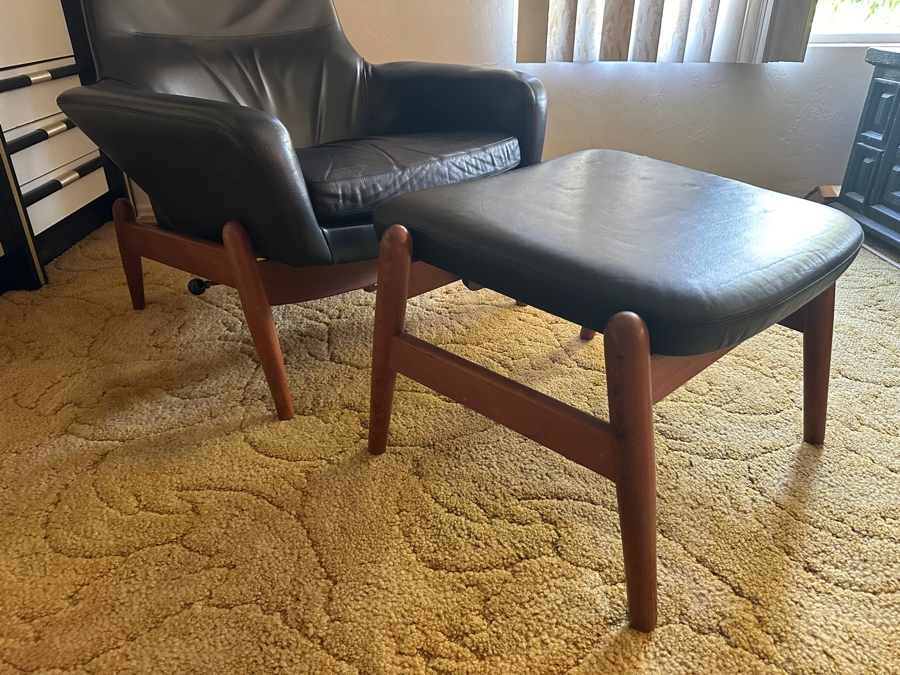 Vintage Mid-Century Modern Arnold Madsen Easy Chair With Matching Stool Ottoman Model MS 30 Danish Teak / Leather Made By Madsen & Schubell Estimate $10,000-$15,000 [Photo 8]
