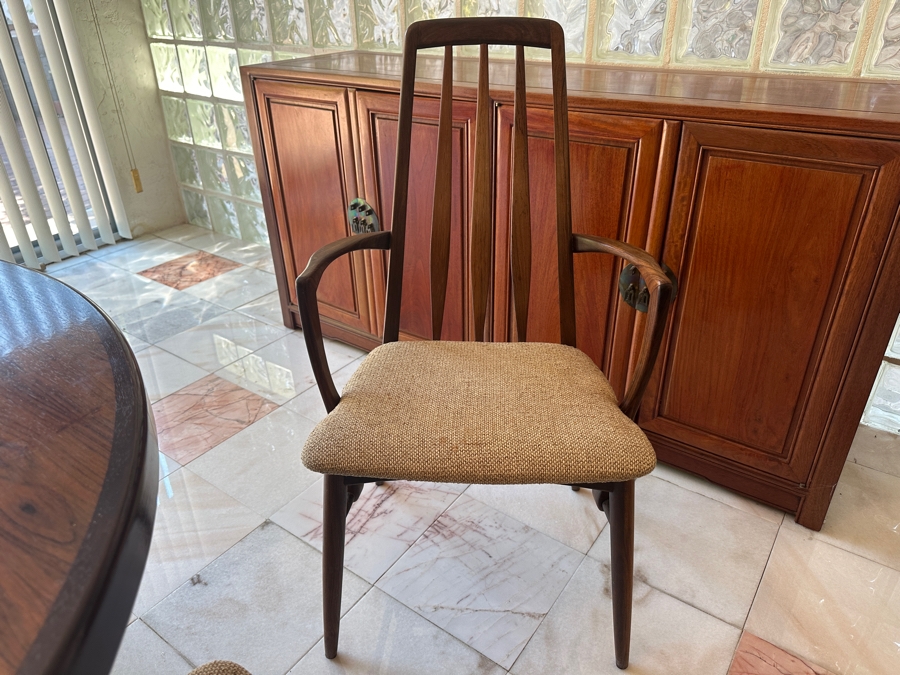 Stunning Rosewood Niels Koefoed Eva Dining Chairs (Two Eva Armchairs + Six Eva Chairs) With Matching Rosewood Dining Table With Two Leaves (One Shown In Initial Picture) - See Details For Dimensions - Estimate $7,000-$10,000 [Photo 12]