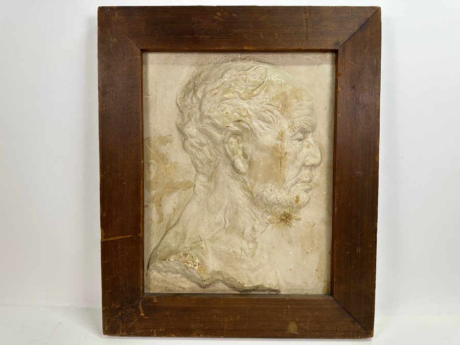 Allen Hutchinson (1855-1929, London, England / Hawaii / California) Rare Original Plaster Carving Hawaiian Profile Of A Man Dated 1892 12.5 X 16.25 Framed 17.5 X 21 [Photo 2]