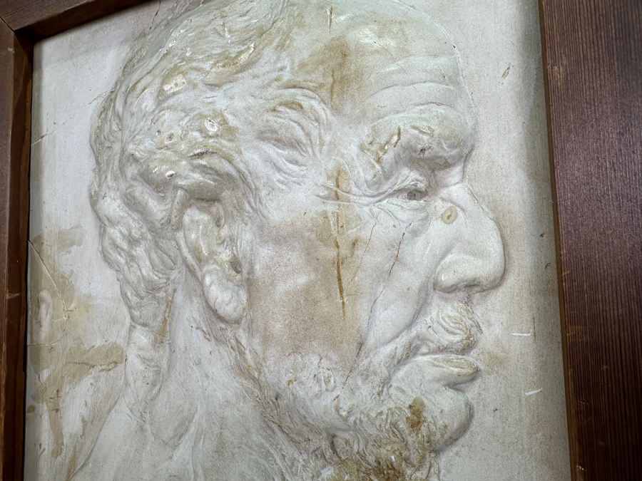 Allen Hutchinson (1855-1929, London, England / Hawaii / California) Rare Original Plaster Carving Hawaiian Profile Of A Man Dated 1892 12.5 X 16.25 Framed 17.5 X 21 [Photo 12]