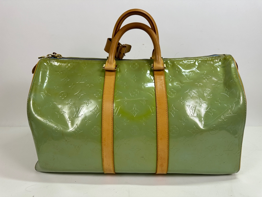 Louis Vuitton Mercer Keepall Handbag Monogram Vernis 45 (Has Some Discoloration Outside / Inside Has Some Peeling - See Photos) 18.5W X 8.5D X 11H [Photo 9]