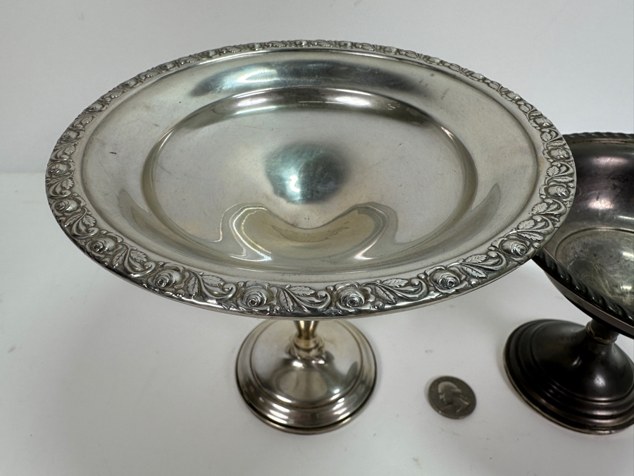Pair Of Vintage Weighted Sterling Silver Footed Dishes Bowls 5.5H & 4H [Photo 2]
