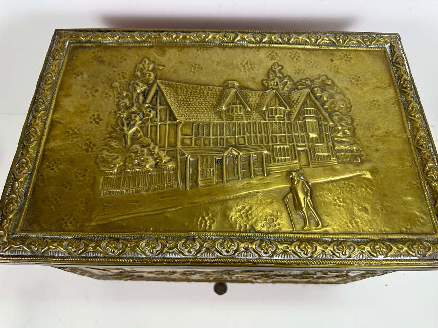 Vintage Repousse Brass Wood Tender Coal Box 17.5W X 12D X 12H [Photo 9]