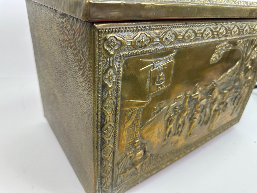 Vintage Repousse Brass Wood Tender Coal Box 17.5W X 12D X 12H [Photo 11]